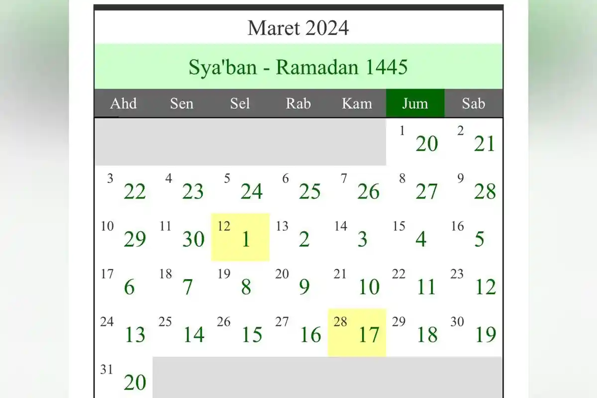 31 Maret 2024 Libur Apa?, Intip Daftar Libur Nasional dan Cuti Bersama di Bulan Maret Kalender 2024