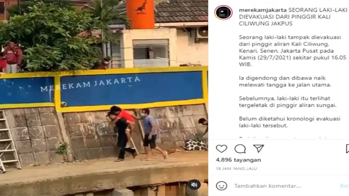 Pria Berbaju Merah Diduga Terpeleset hingga Tak Sadarkan Diri di Kali Pasir Jakarta Pusat