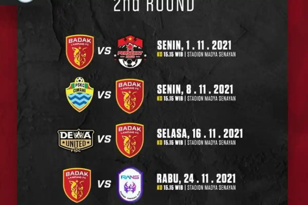 Putaran Kedua Liga 2 2021, Badak Lampung FC akan Menghadapi Persekat Tegal di Pertemuan Pertama