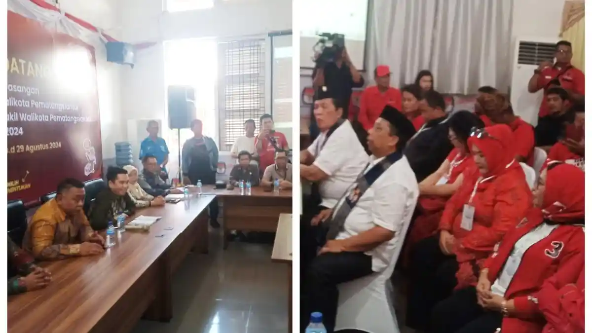 PASANGAN Diusung PDIP Yan Santoso Purba-Irwan Diantar Ribuan Pendukung Mendaftar ke KPUD Siantar