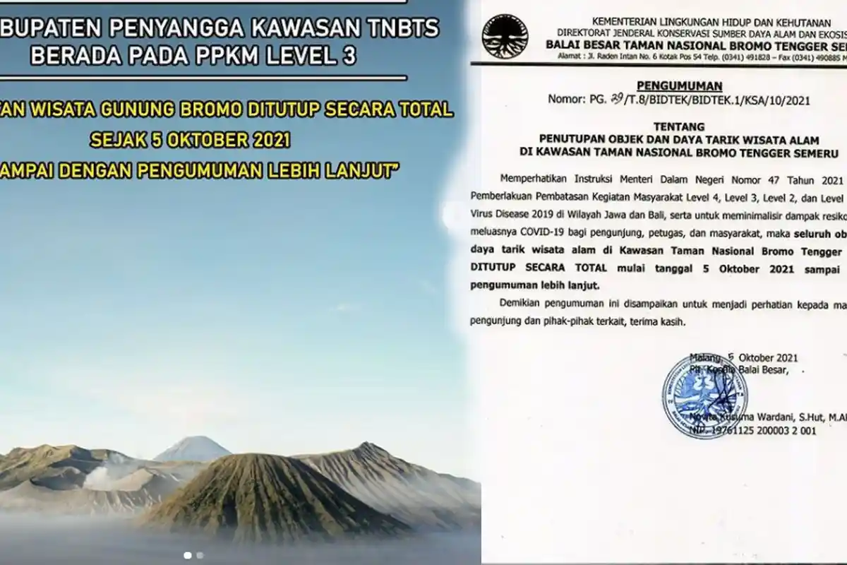 Wisata Bromo Tengger Semeru Ditutup Karena Status PPKM Level 3, Tiket Booking Bisa Dijadwal Ulang