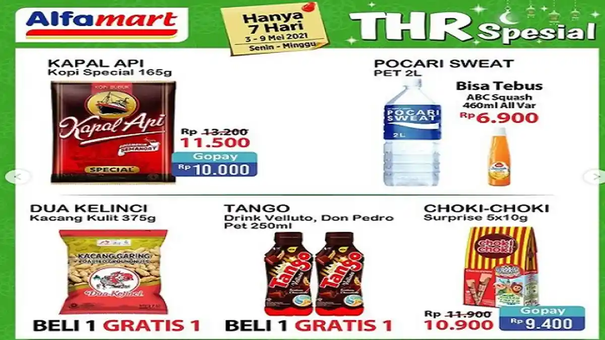 Alfamart Hari Ini 3 Mei 2021 Terbaru Promo THR Spesial Beli1 Dapat2 Kacang DuaKelinci Sunlight Murah