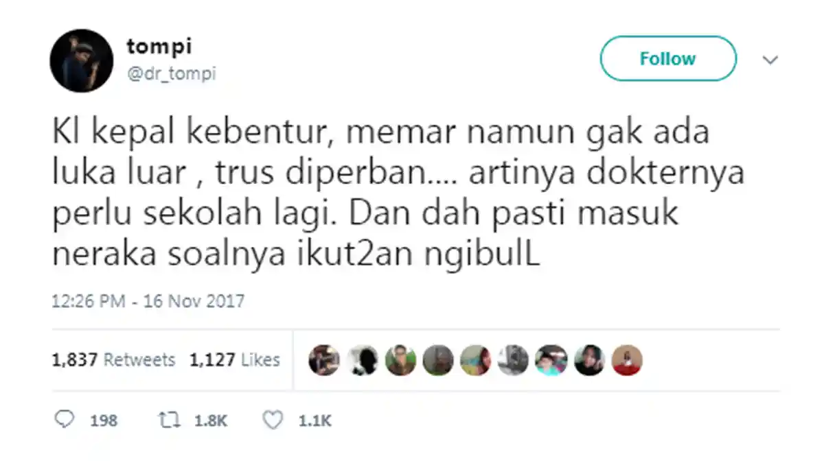 Pernyataan Tompi Soal 'Kepala Kebentur Gak Ada Luka Luar, Trus Diperban,' Bikin Heboh Netter