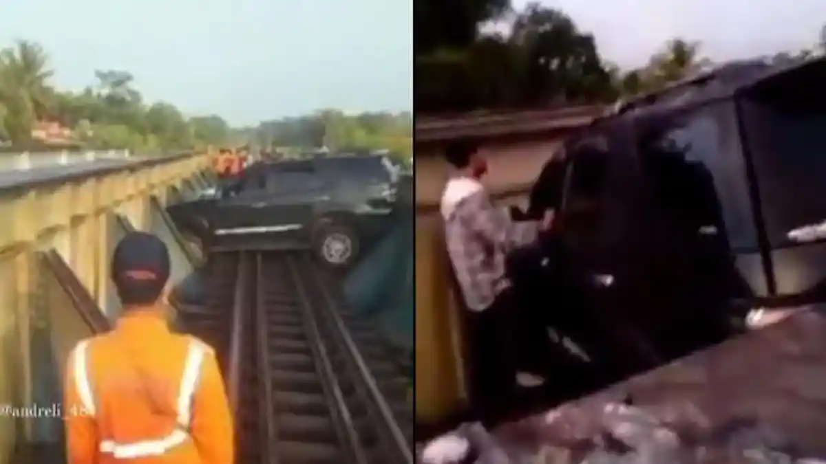 Aneh Tapi Nyata, Viral Video Mobil Terjebak di Jembatan Kereta, Sopir Disebut Tak Sadar Lewati Rel
