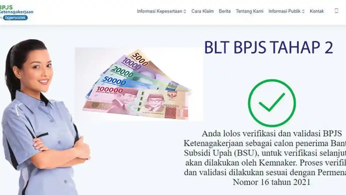 Tanda Lolos Verifikasi dan Validasi Penerima BLT BPJS Login bsu.bpjsketenagakerjaan.go.id
