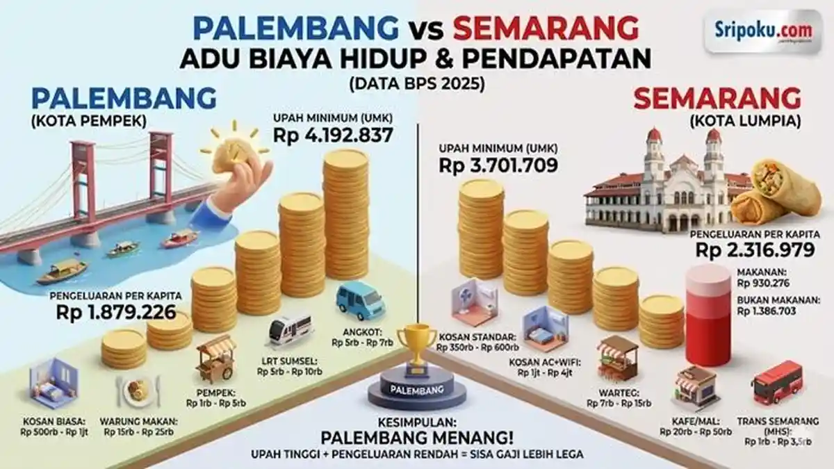 Palembang vs Semarang, Kota Lumpia Gaji Lebih Rendah, Pengeluaran Lebih Tinggi