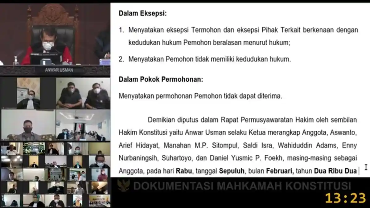 MK Putuskan Gugatan Paslon Kabupaten Banggai Tidak Dapat Diterima
