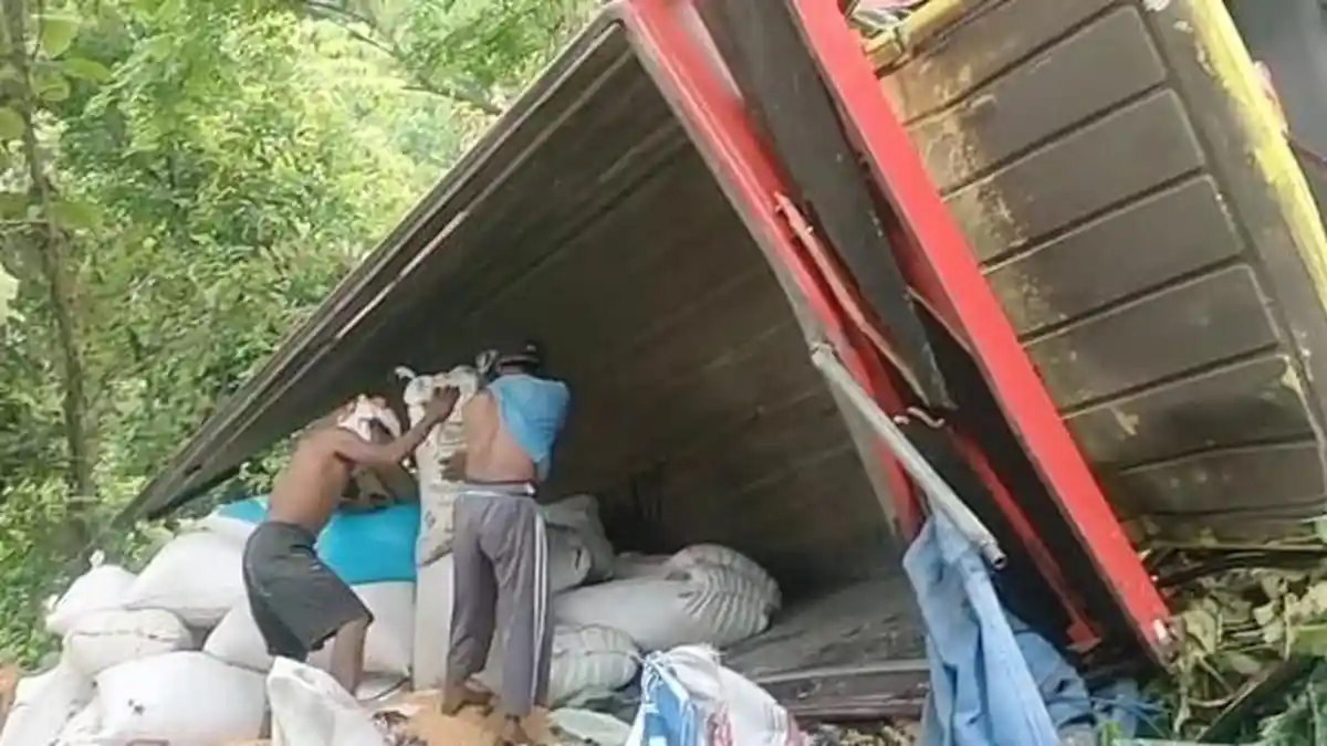 Truk Bermuatan Jagung Terjun Ke Jurang di Ngawen Gunungkidul