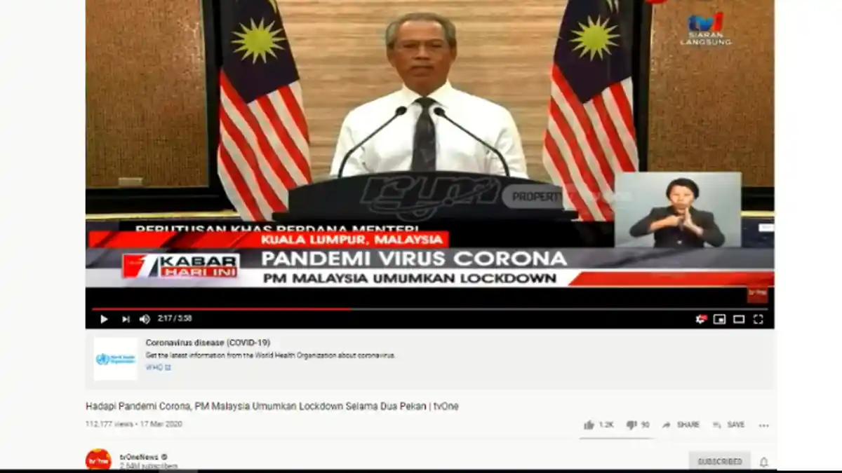 Dalam Waktu 24 Jam Terdapat 125 Kasus Baru Corona, PM Malaysia Umumkan Lockdown Selama 2 Minggu