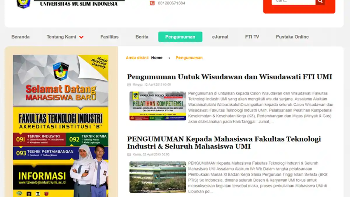 Kenalkan, ini Situs Web Fakultas Teknologi Industri UMI