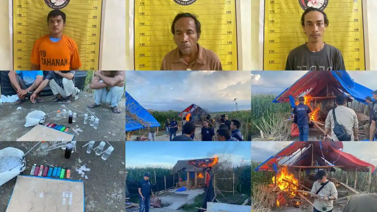 Polres Binjai Amankan 3 Pelaku dalam Penggerebekan Sarang Narkoba, Markas Dibakar Sampai Rata Tanah