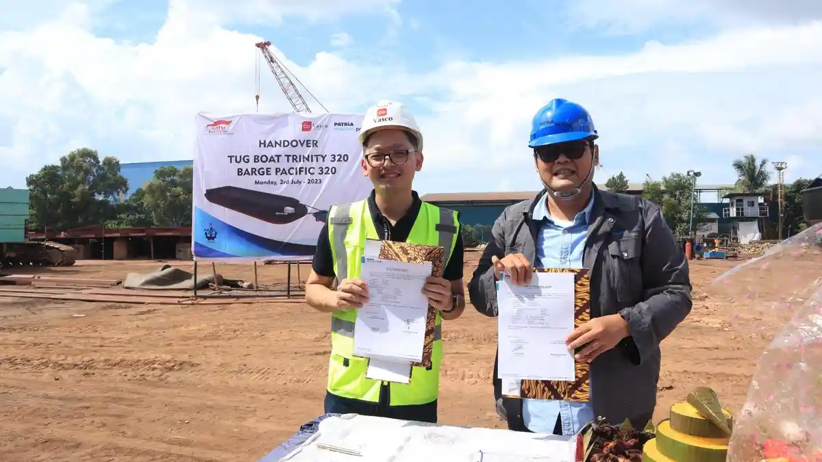 PT Vasco Ocean Lines Serah Terima Satu Set Kapal Tug Boat dan Barge Ukuran 330 Feet di Batam