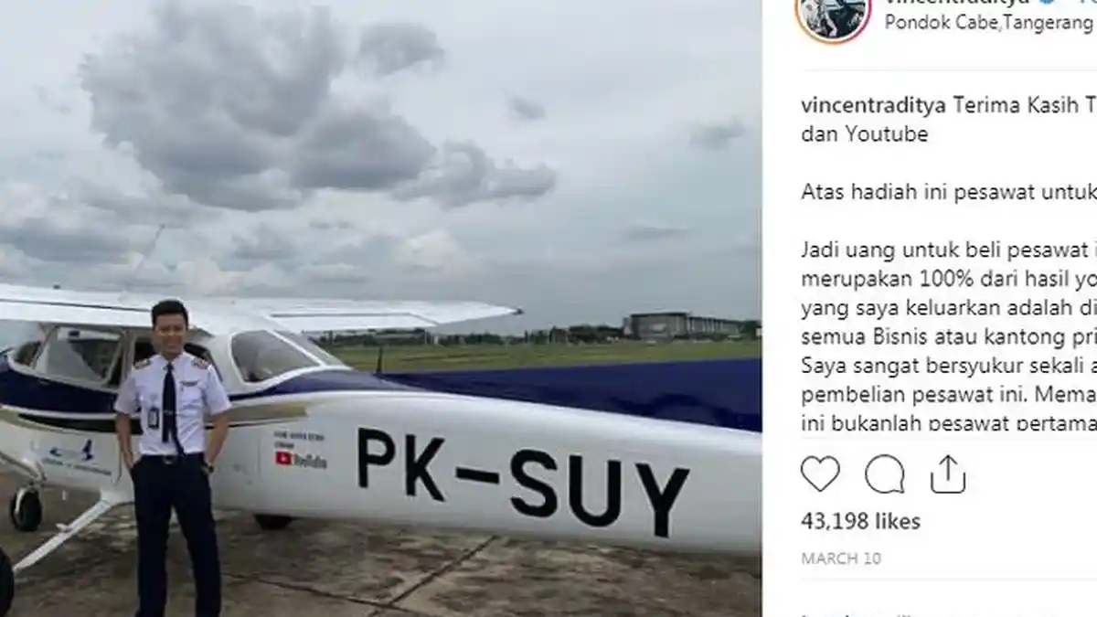 Jadi Pilot Sekaligus Vlogger, Captain Vincent Raditya Beli Pesawat Sendiri dari Hasil YouTube