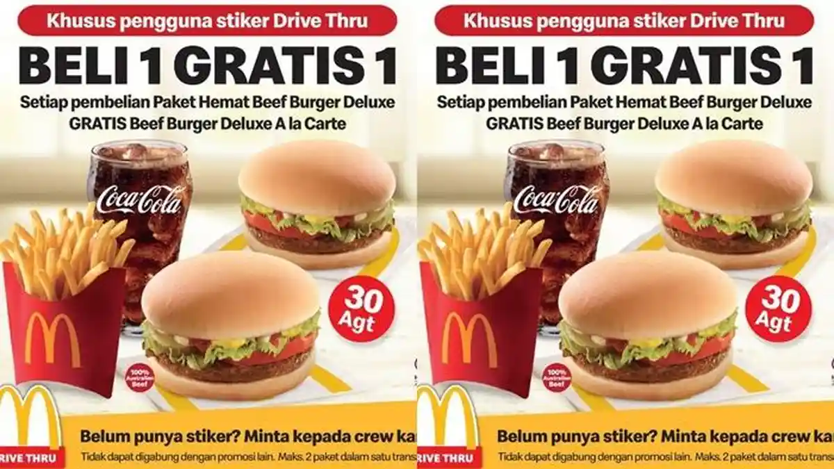 Promo McD Hari ini 30 Agustus 2023, Khusus Pengguna Stiker Drive Thru Beli 1 Gratis 1