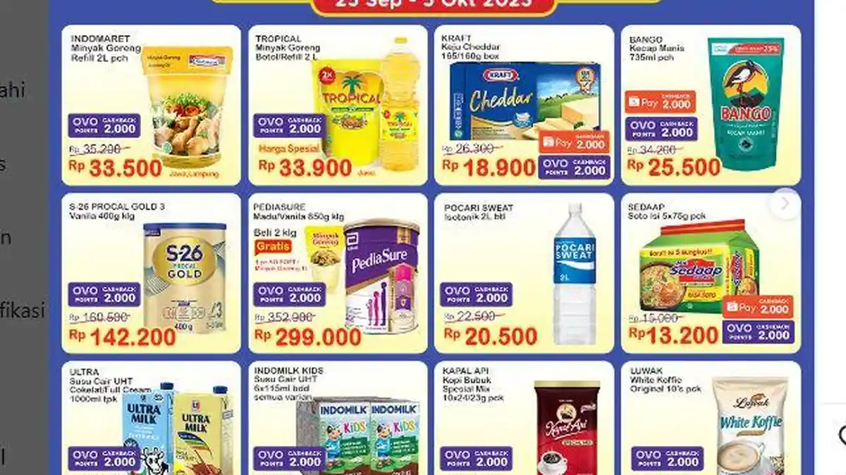KATALOG Promo Indomaret Hari Ini 26 September 2023 Migor Tropical 2L Rp33 Ribuan, Ada Cashback OVO