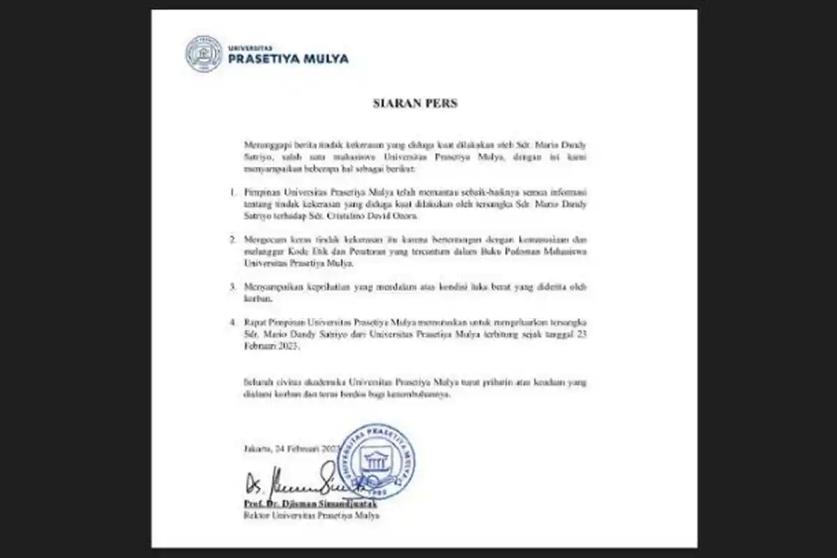 Fakta Mario Dandy Satrio, DO dari Universitas Prasetiya Mulya, Bukan Alumni SMA Taruna Nusantara