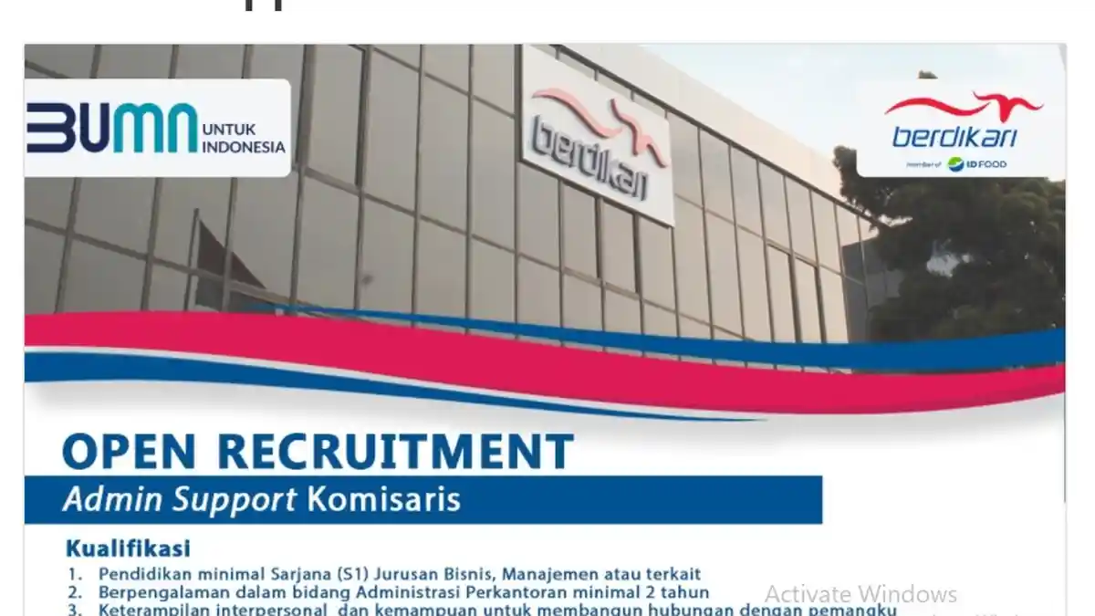 Ditutup 2 Hari Lagi, Simak Informasi Lowongan Kerja BUMN PT Berdikari untuk S1, Ini Posisi Tersedia