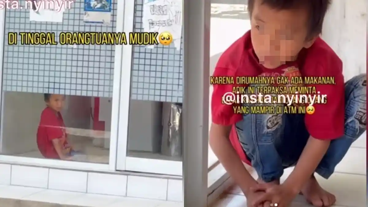 Pilu, Bocah Ini Ditinggal Orang Tuanya Mudik Sampai Kelaparan, Terlantar Di ATM Minta Belas Kasihan