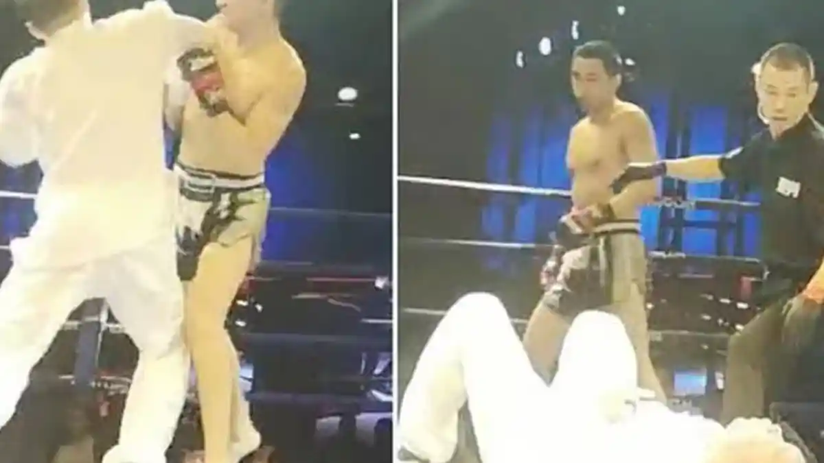 Bertarung dengan Atlet Kickboxing di Atas Ring, Master Tai Chi Roboh Dalam Waktu 5 Detik