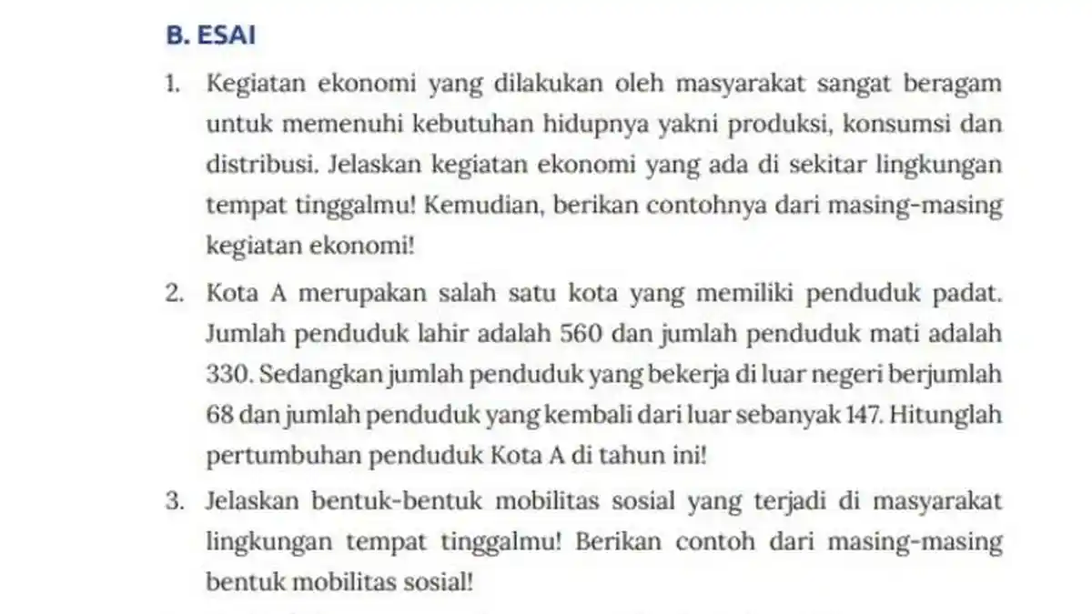 Kunci Jawaban IPS Kelas 8 SMP Halaman 140 Kurikulum Merdeka: B. ESAI