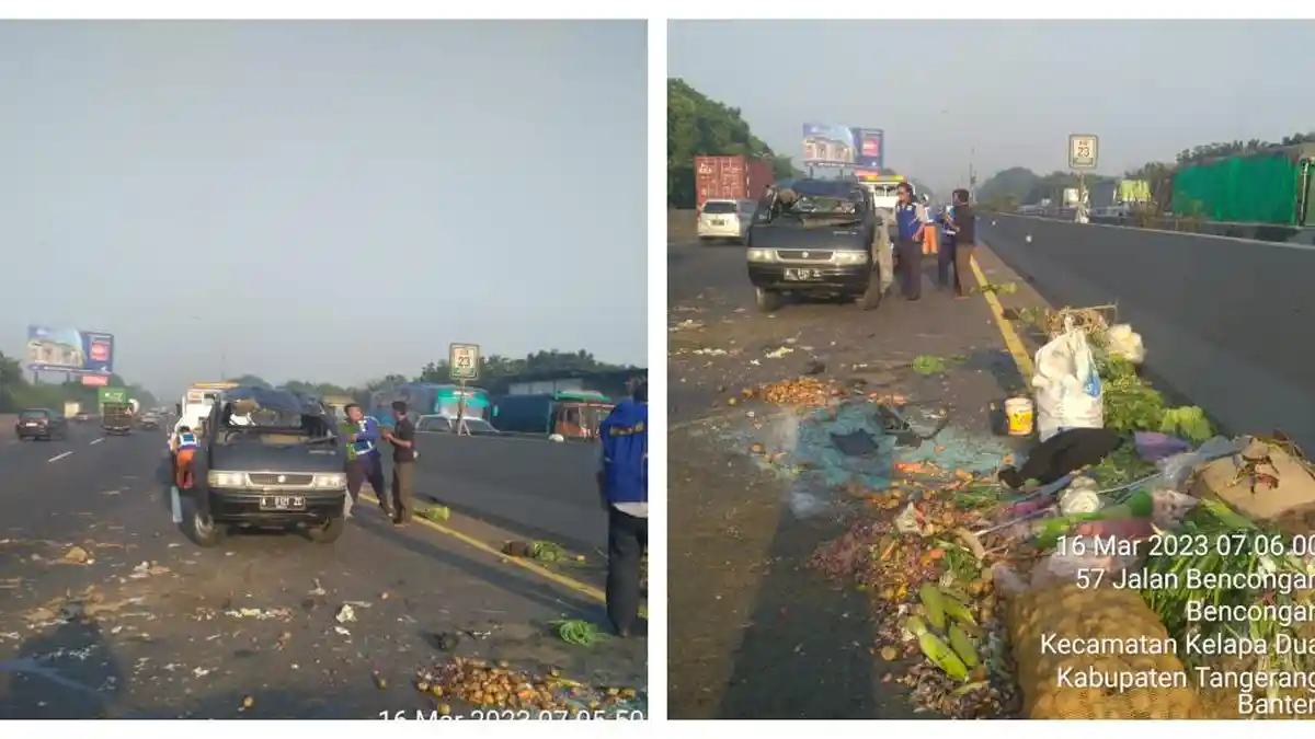 Kecelakaan Hari Ini di Tol Bitung: Pecah Ban, Mobil Muatan Sayur Mayur 'Berakrobat' 180 Derajat