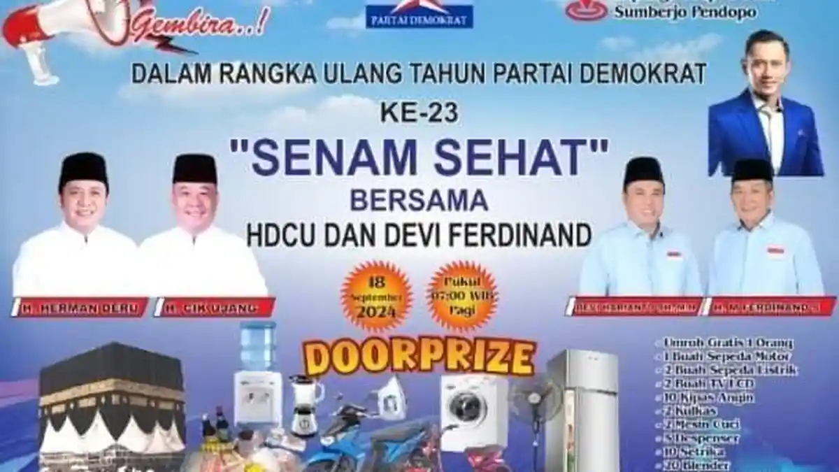 Rayakan HUT Partai Demokrat di PALI, HDCU Bersama DE-FE Akan Gelar Senam Sehat, Berhadiah Umroh 