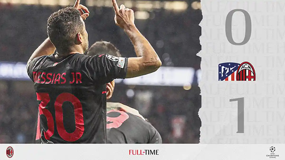 Hasil Atletico Madrid vs AC Milan, Messias Jr Cetak Gol, AC Milan Menang