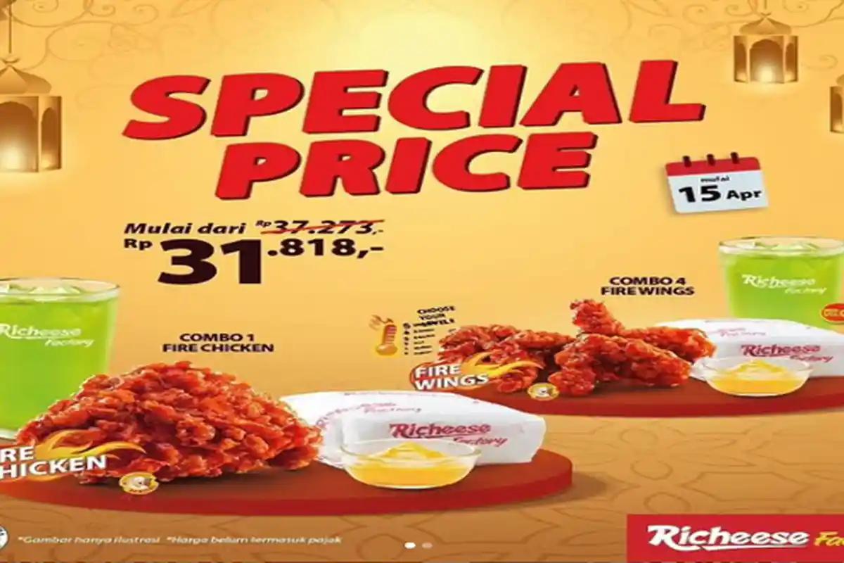 Promo Richeese Special Price Mulai dari Rp 31.818 Dapat Combo 1 Fire Chicken atau Combo 4 Fire Wings
