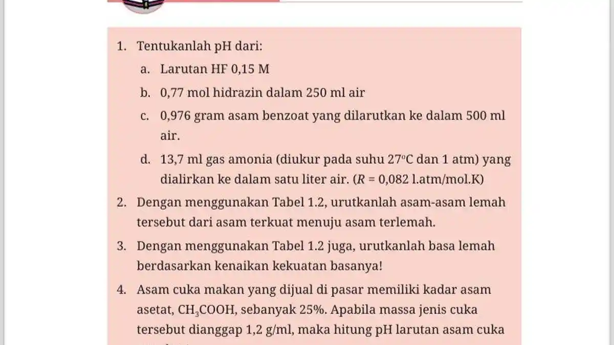 Soal dan Jawaban Ayo Berlatih Kimia Pelajaran Kelas 12 BAB 1 Halaman 21