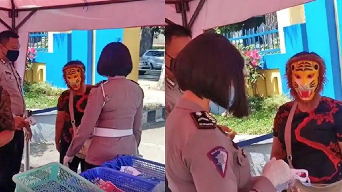 Viral Video Emak-emak Bertopeng Harimau Datangi Kantor Polisi, Petugas yang Berjaga sampai Tertawa