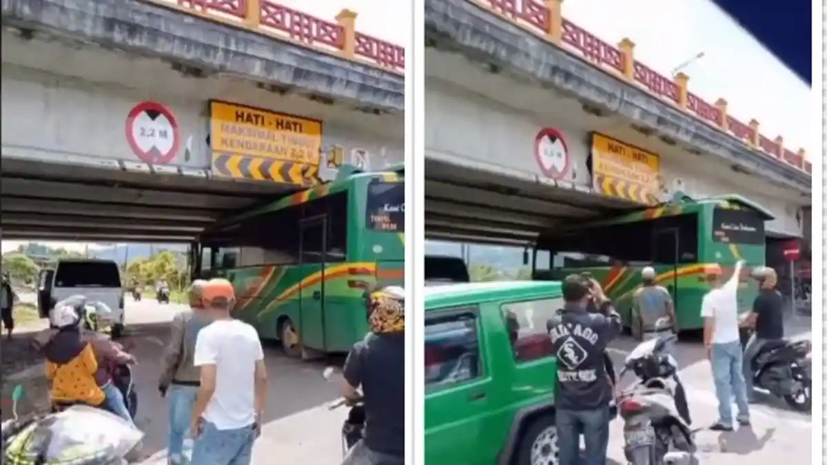 Viral Bus Kembali Tersangkut di Flyover Padang Panjang, Dulu Sudah Pernah Hingga Atap Bus Copot