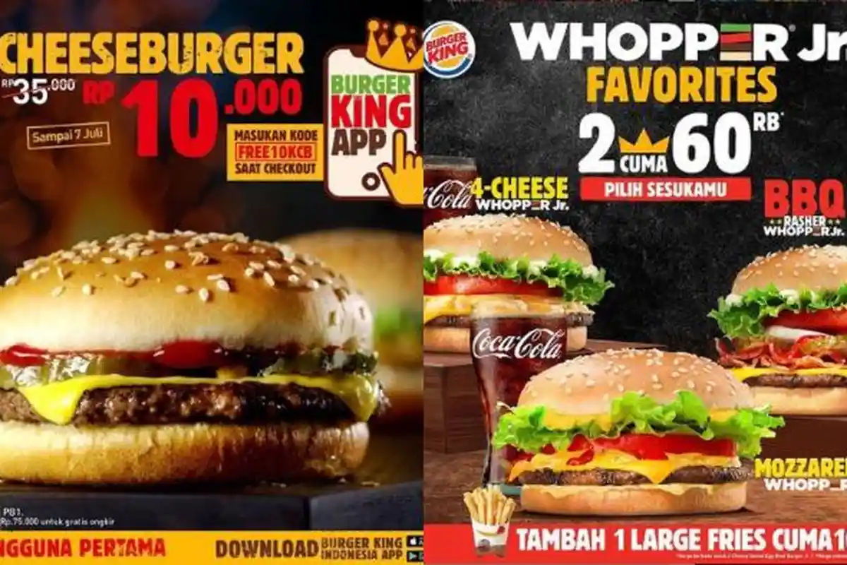 Burger King Promo Cheeseburger Cuma Rp 10.000, Pakai Kode FREE10KCB, Berlaku sampai 7 Juli 2020