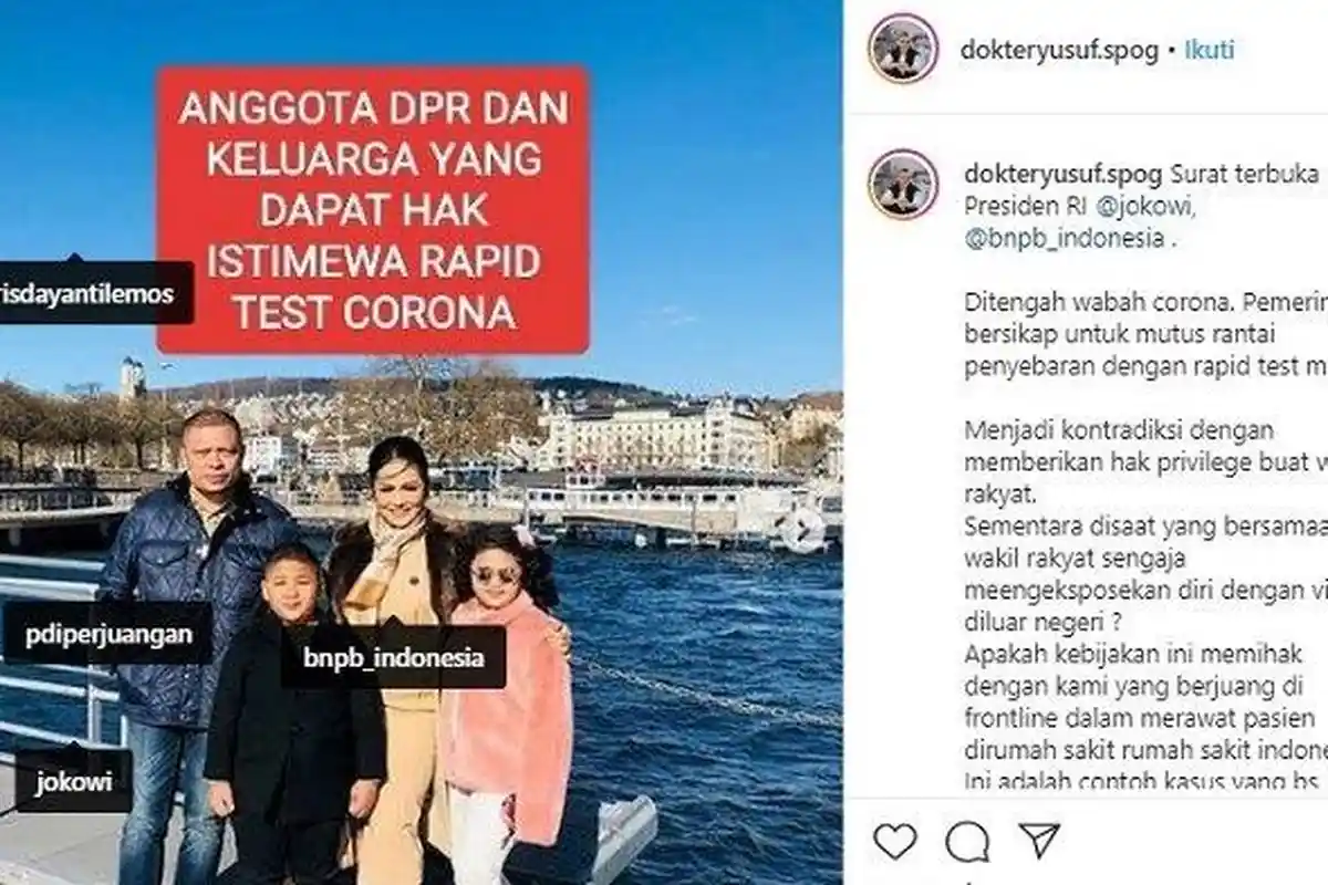 Dokter Tulis Surat: DPR Dapat Hak Istimewa Rapid Test? Pajang Foto KD Plesiran saat Wabah Corona