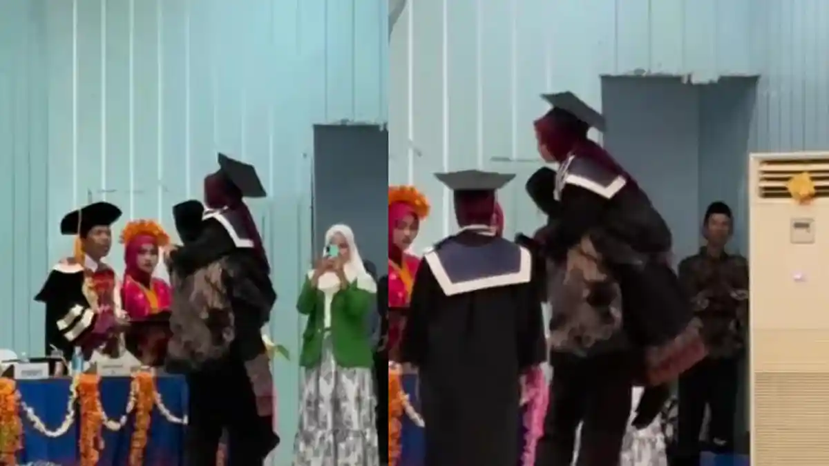 VIRAL, Ayah Gendong Anak Saat Wisuda di Bima