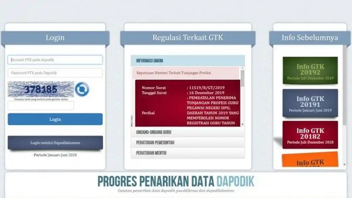 KLIK Info GTK v.2020.1.0: Cara Cek Info GTK Semester 2 Tahun 2020, Login Akun PTK di Dapodikdasmen