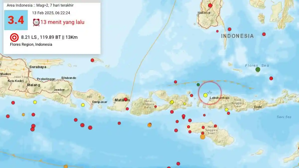 Baru Saja Terjadi Gempa Bumi Kamis Pagi 13 Februari 2025 di Kedalaman 13 Km