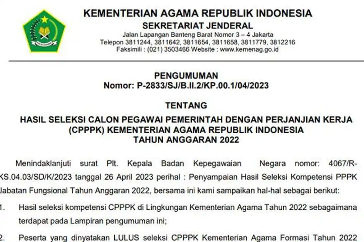 Selamat! 29.109 Calon PPPK Kemenag 2022 Dinyatakan Lulus, Simak Tahapan Selanjutnya