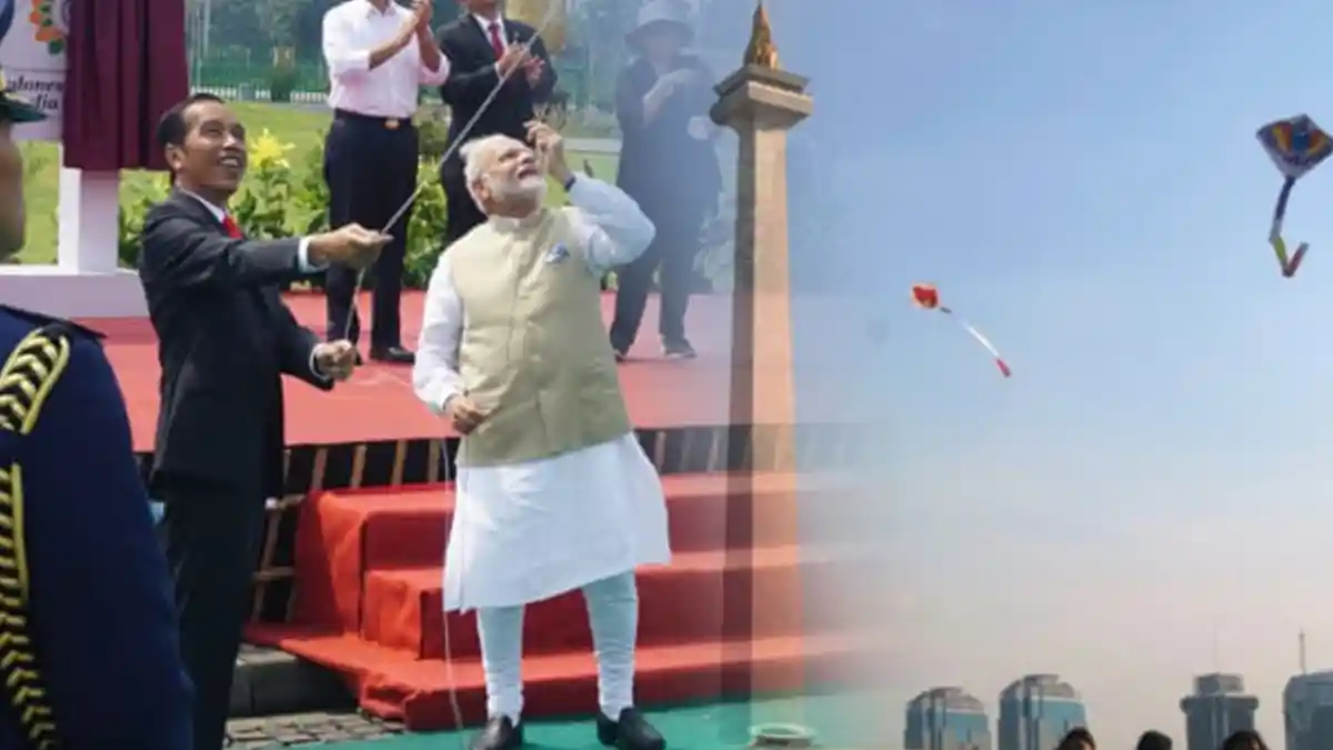 Jokowi dan PM India Bermain Layangan di Monas, Layangan Narendra Nyaris Jatuh hingga Terjadi. .