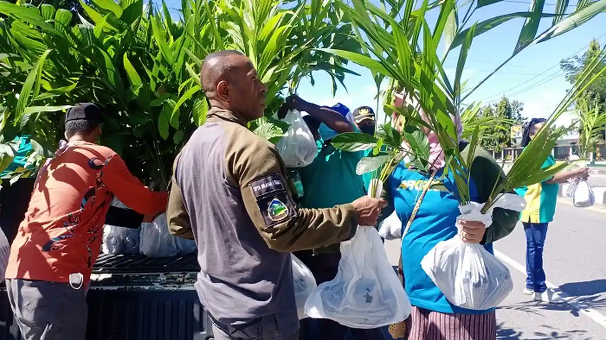 Peringati Hari Rimbawan, Dinas Kehutanan Mimika Bagikan 450 Bibit Pohon Kepada Pengguna Jalan