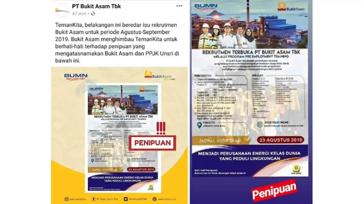Rekrutmen Karyawan PTBA Ternyata Hoax