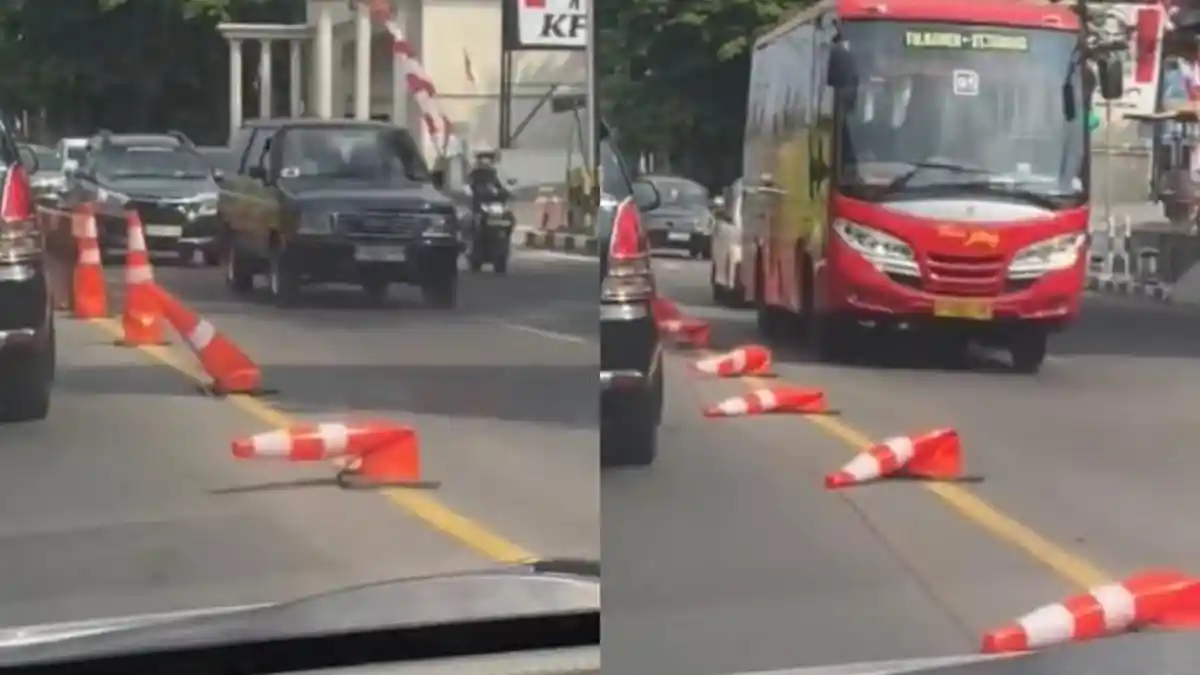 VIRAL Traffic Cone Meleyot di Semarang gara-gara Cuaca Panas, Begini Penjelasan BMKG dan Dishub  