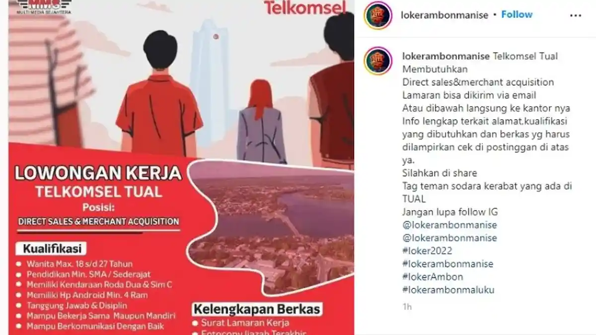 Telkomsel Tual Buka Lowongan Kerja, Pendidikan Minimal SMA, Ini Syaratnya