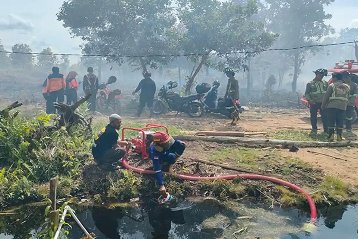 Polisi dan Damkar Kompak Padamkan Karhutla di Dusun Bunga Kubu Raya