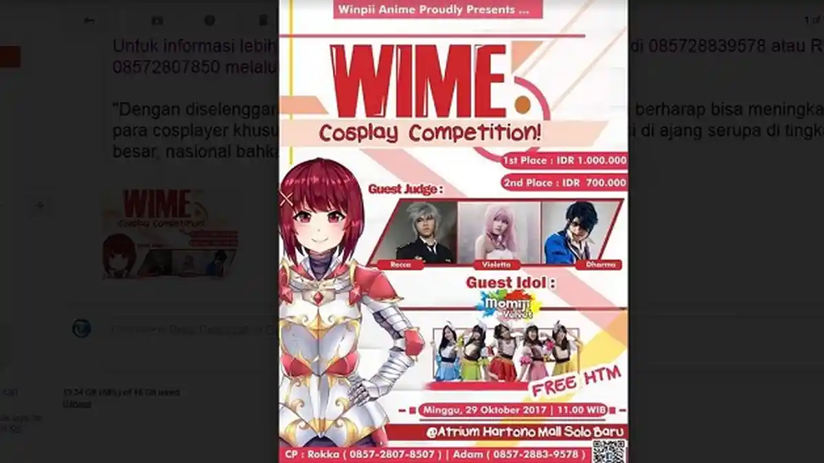 Gratis Beaya Pendaftaran, Wime Cosplay Competition Akan Digelar Minggu di Hartono Mall Solo Baru