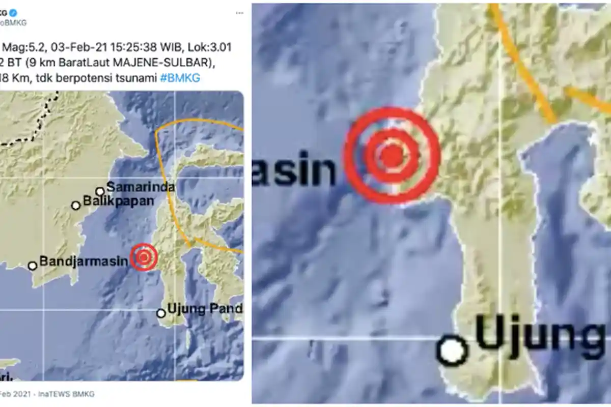 BMKG: Gempa Bumi 5,2 SR di Majene Sulawesi Barat Sulbar, Tak Bepotensi Tsunami, Tips Selamatkan Diri