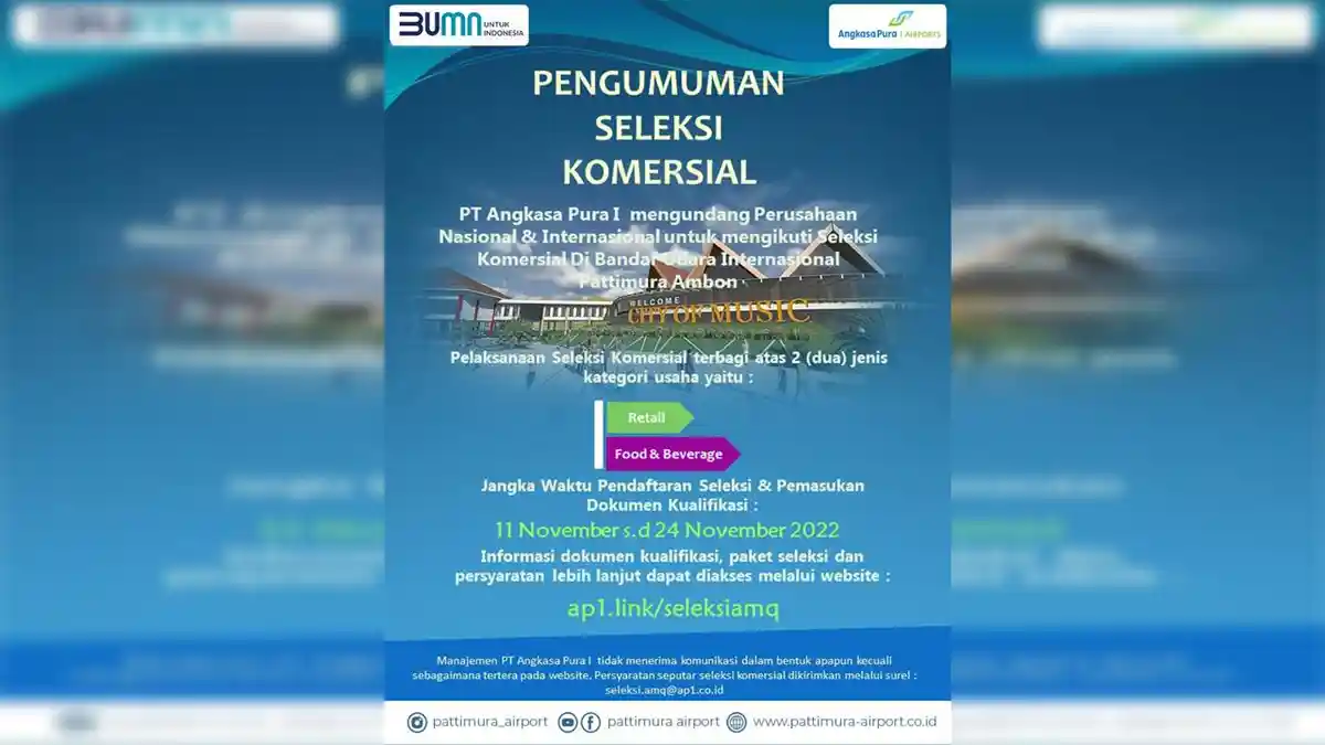 PT Angkasa Pura Buka Seleksi Mitra Usaha Komersial di Bandar Udara Pattimura Ambon