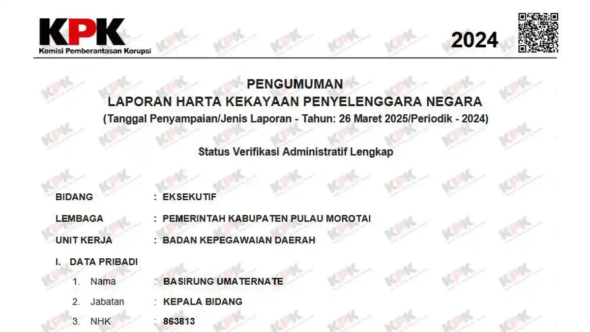 Simak Total Harta Kekayaan Basirung Umaternate, Plt Kepala BKD Morotai