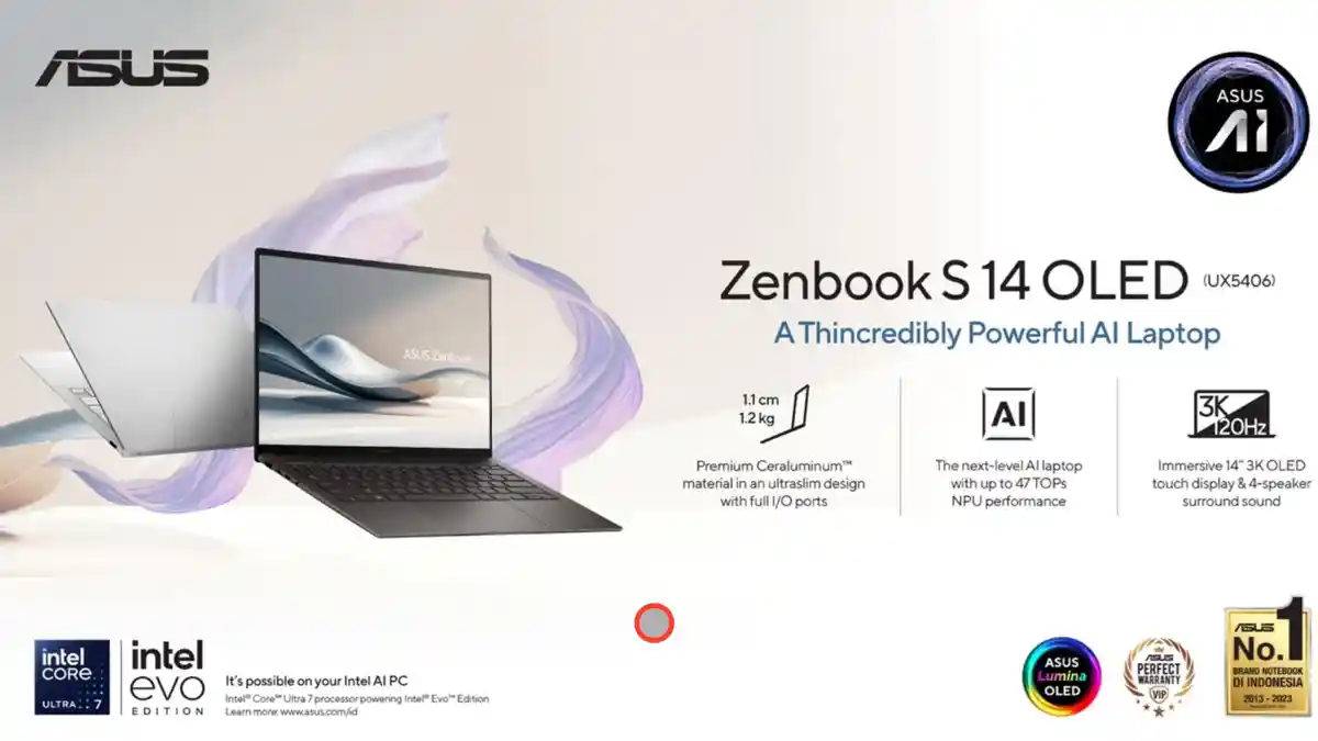 ASUS Zenbook S 14 OLED UX5406, Laptop Tipis Premium Pertama dengan Intel® Core™ Ultra Series 2