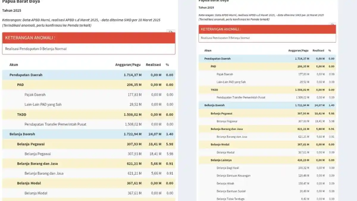 Daftar Lengkap APBD 2025 Kabupaten/Kota se-Provinsi Papua Barat Daya ...