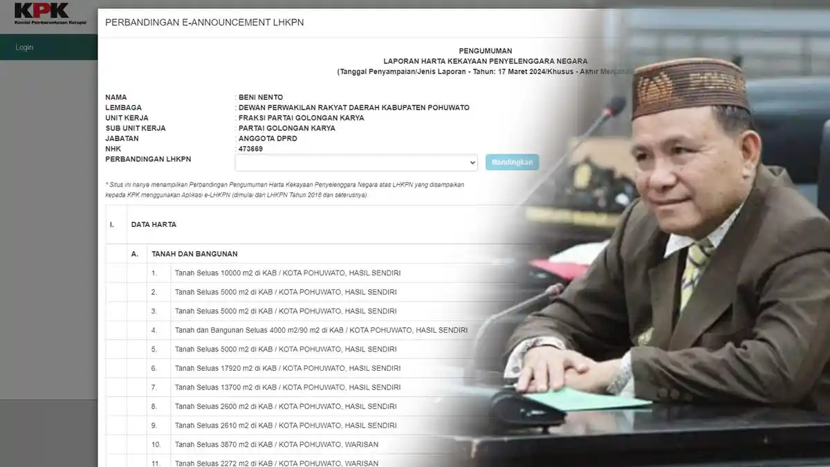Laporan Harta Kekayaan Ketua DPRD Pohuwato Beni Nento, Bersih Rp 2.5 Miliar Dipotong Utang